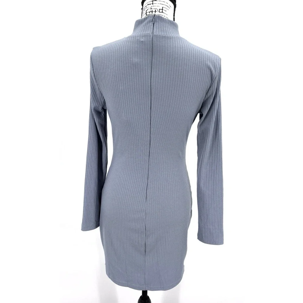 Hello Molly Mini Dress Size Small Blue Gray Ribbed Mock Turtleneck Bodycon NWT